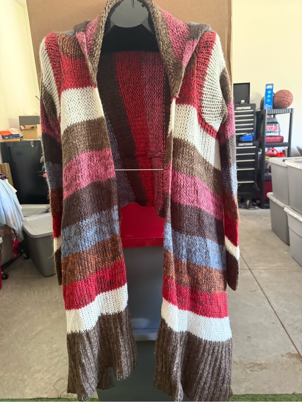 Striped Open-Front Long Cardigan Sweater - Multicolor mp21